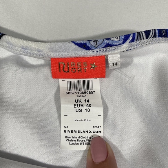 NEW RIVER ISLAND [ 10 US ] Floral High Waist Bikini‎ Bottoms In Blue - Picture 7 of 12